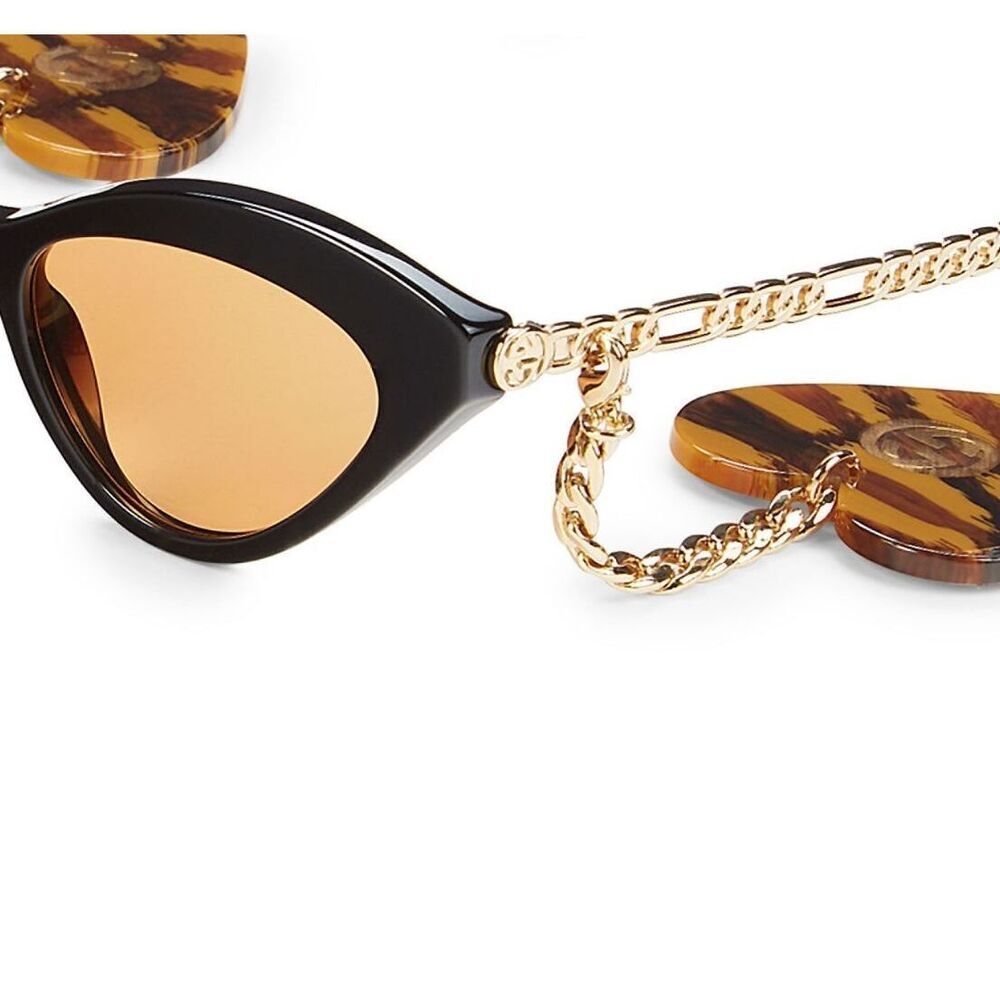 NWT Gucci GG0978S-002-52 Black Gold Cat Eye 52mm Sunglasses - Picture 3 of 5